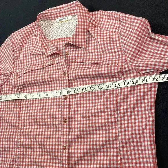 Orvis women’s button up collared blouse with 2 zippered pockets vented back - Picture 3 of 14